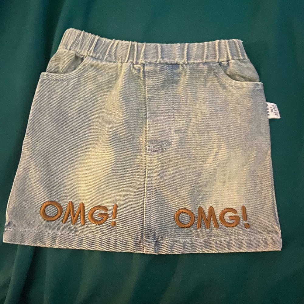 SHEIN Light Blue Kids Skirt with OMG Embroidery